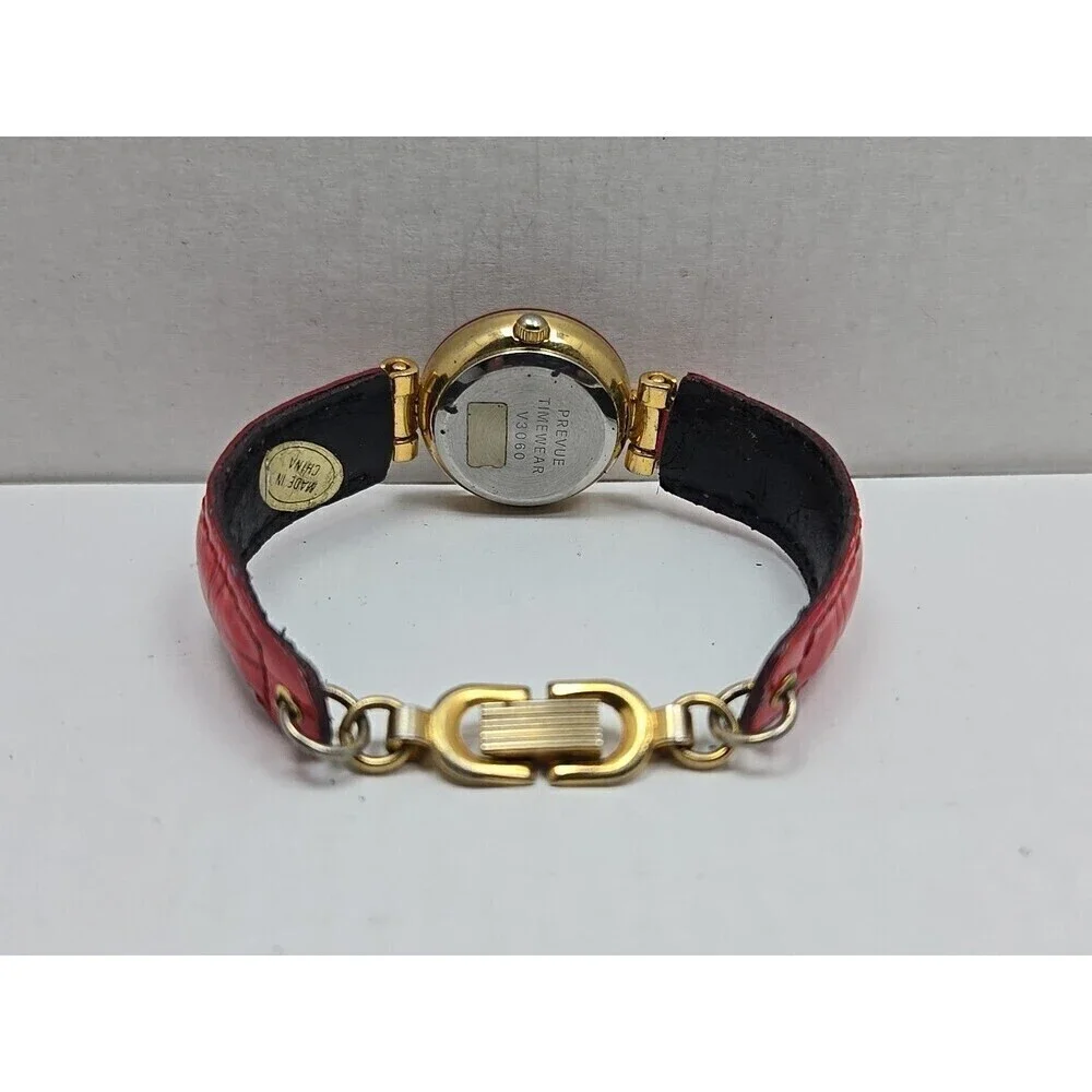 Vintage Prevue Timewear V3060 Ladies Red Enamel Bezel Watch New Battery Unique